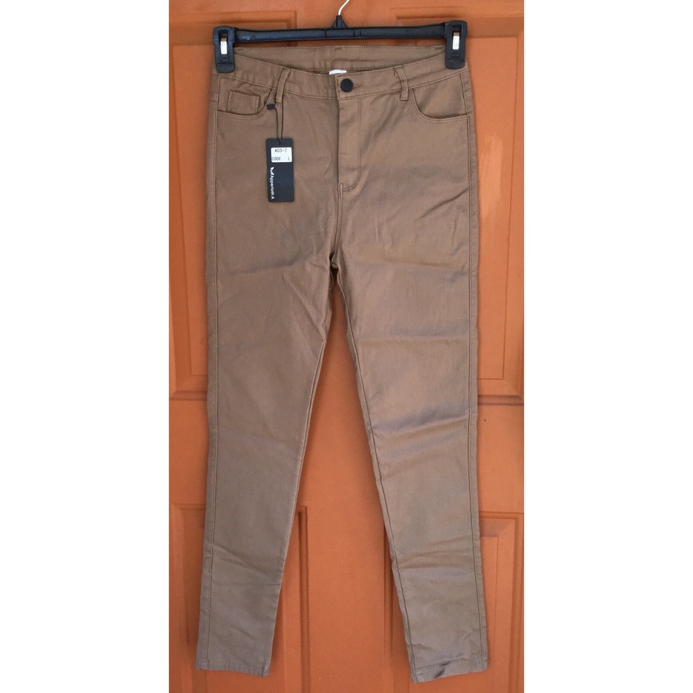 Apperloth A High Waist PU Leather Tan Skinny Pants Size L